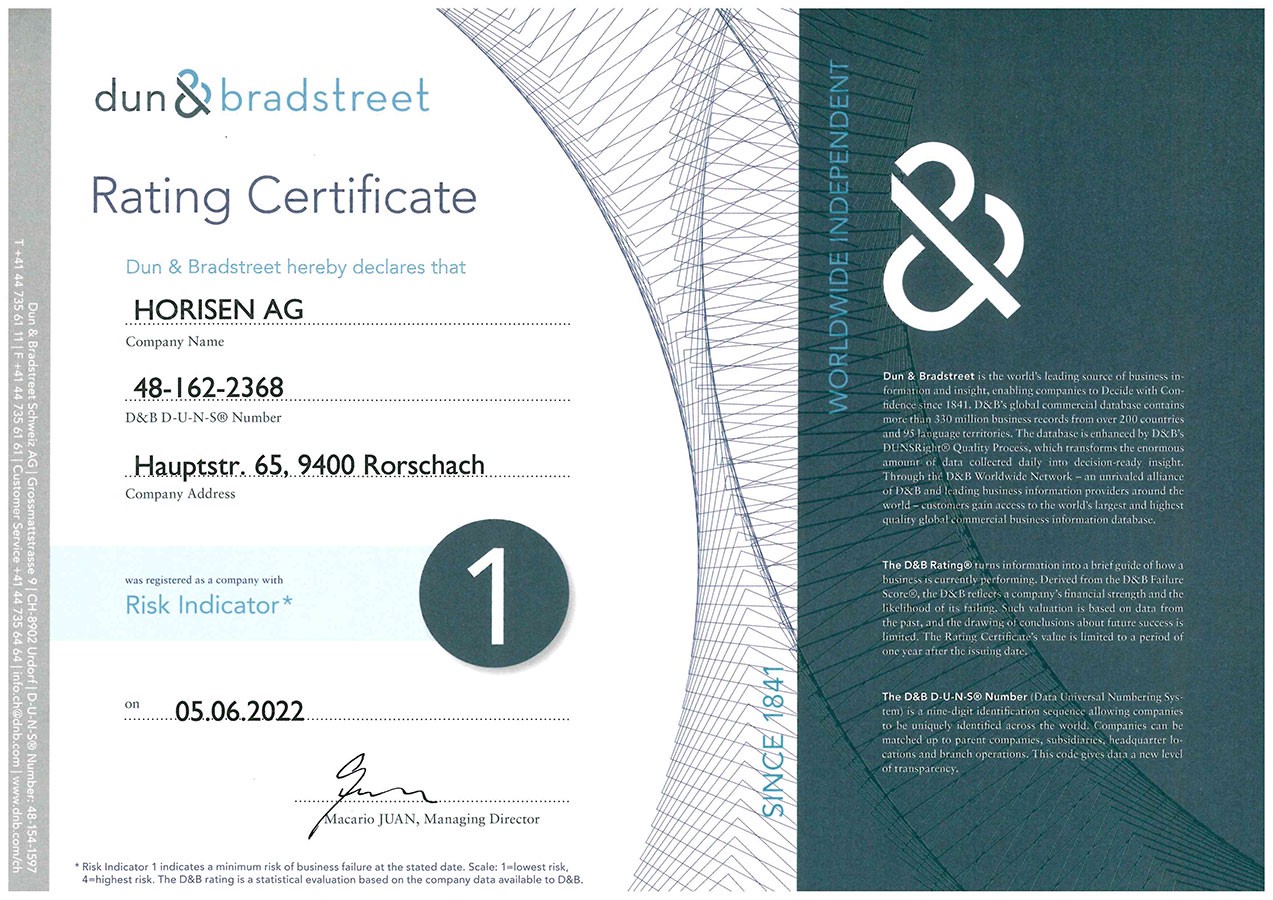 Rating Certificate from Dun & Bradstreet