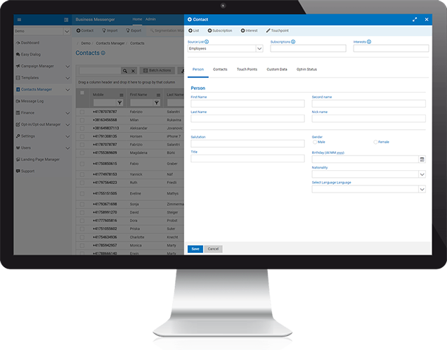 Business Messenger features contacts manager