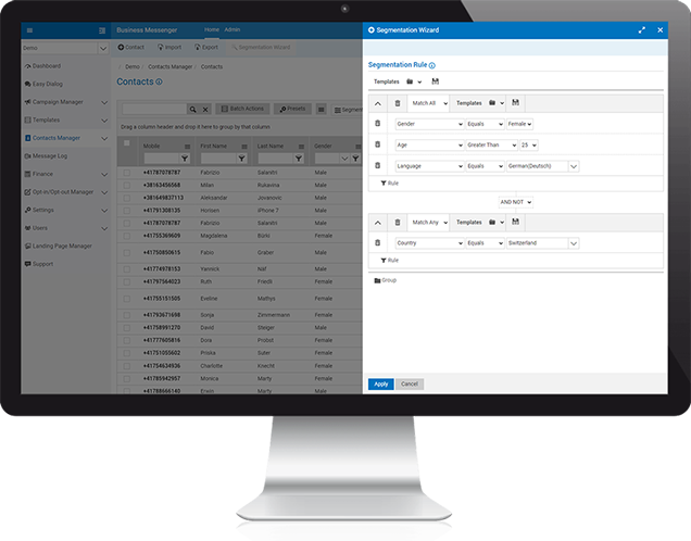 Business Messenger features segmentation wizard