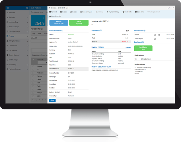 sms platform automatic invoicing