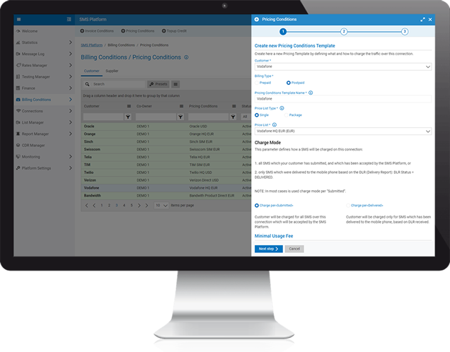 sms platform billing for postpaid and prepaid connections