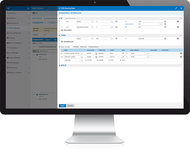 SMS platform flexible sales driven rule-based routing