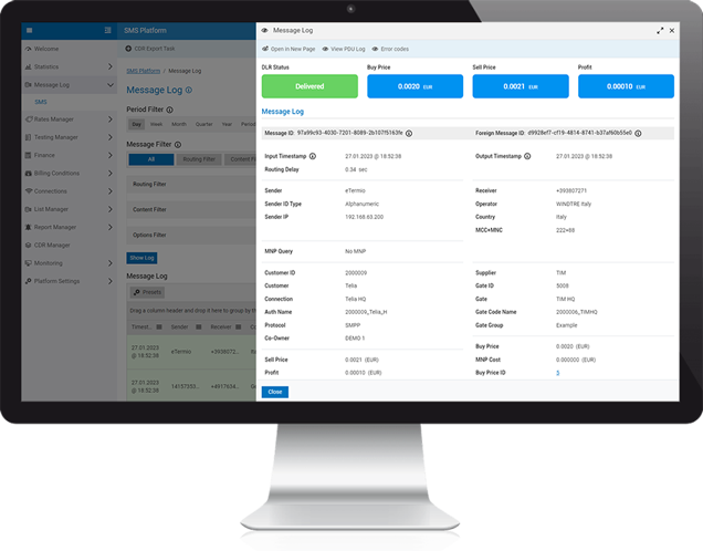 SMS platform message log browse CDRs