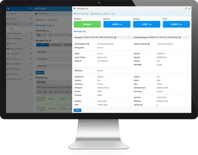 SMS platform message log browse CDRs