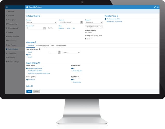 SMS platform reporting fast export of CDRs