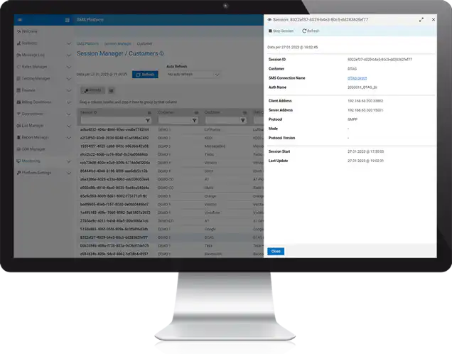 SMS platform session and queue monitoring